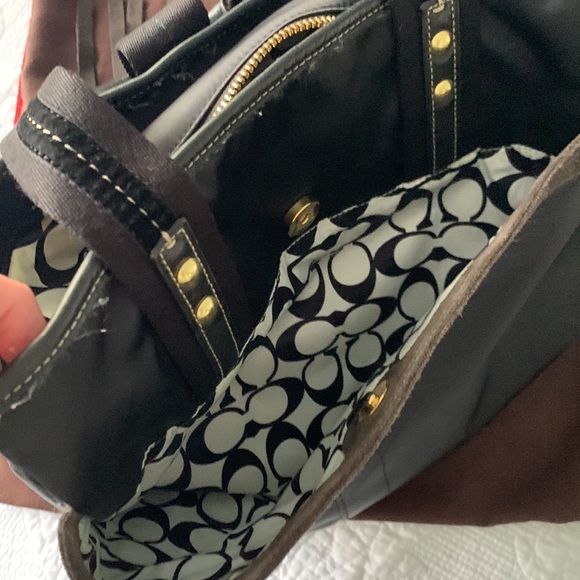 Coach Large tall Stain Black tote bag with suede tassel Front & back compartment - Picture 6 of 6